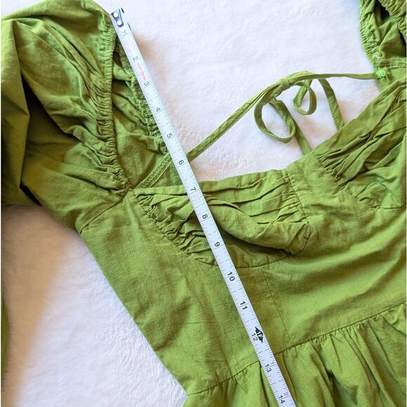 Nasty Gal Green Ruched Bust Open Tie Back Long Sleeve Fitted Midi Dress, size 6 - Picture 9 of 14